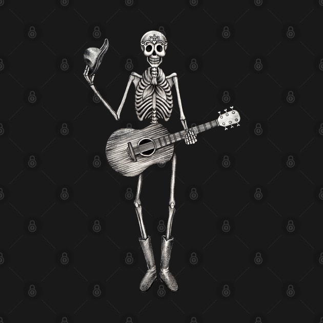 Cowboy sugar skull playing guitar day of the dead. by Jiewsurreal