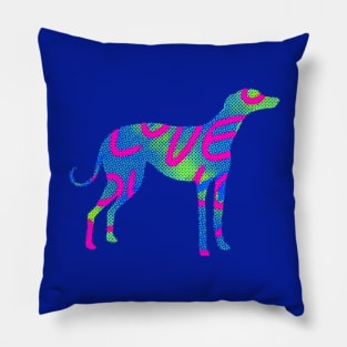 Blue and green with pink love letters dotted Greyhound dog Pillow