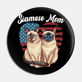 Cat Mom 4th of July Siamese Cat Heart Pin