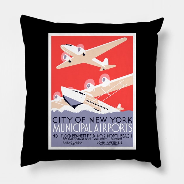 New York Airports Pillow by RockettGraph1cs