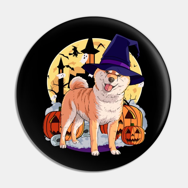 Shiba Inu Scary Dog Halloween Witch Pumpkin Pin by Noseking