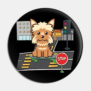 Funny yorkshire terrier is on a skateboard Pin