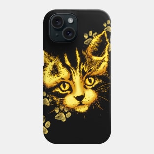 Cute Cat Portrait with Paws Prints Phone Case