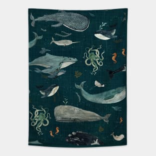 Whales midnight Tapestry