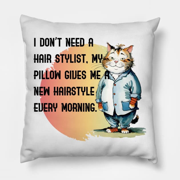 Cute cat and morning hairstyle Pillow by Human light 