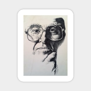 Man with Glasses Thinking Ink Drawing Magnet