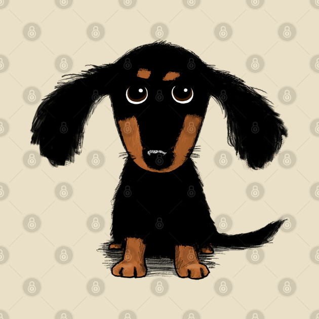 Discover Cute Dachshund Puppy | Black and Tan Longhaired Wiener Dog - Dachshund - T-Shirt