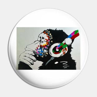 Banksy Monkey with Headphones Pin