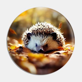 Hedgehog on autumn leaves Pin