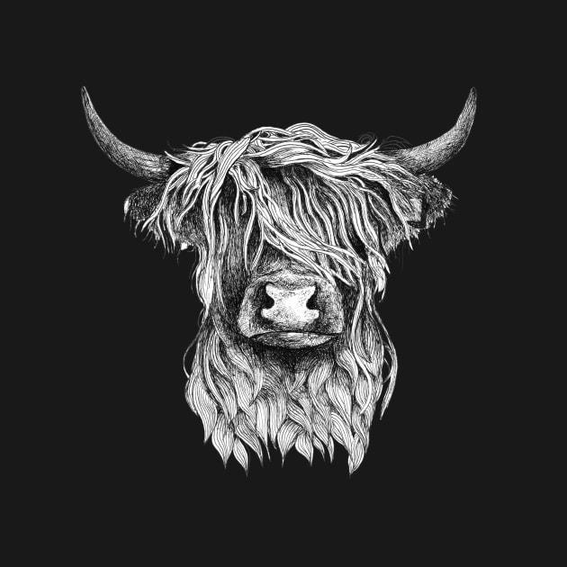 Highland Cow illustration tattoo style by Squidoodle