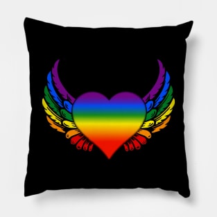 Gay Rainbow Hearts Wings Pillow