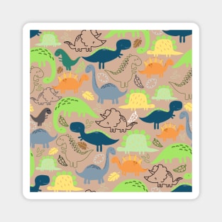 Dinosaur doodle light orange background Magnet