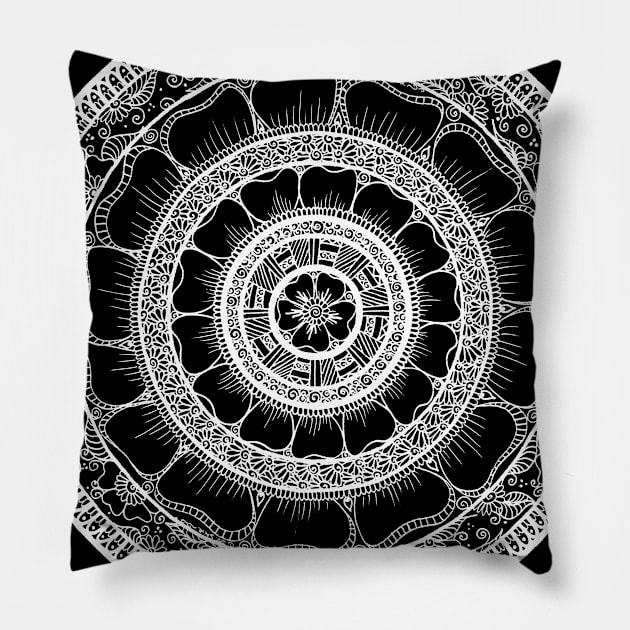 Circle - Mandala - Love Wealth Health Youthfulnes - White Pillow by GrandTartaria