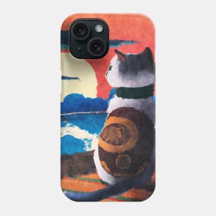 Cat watching sunset - Japanese style painting Phone Case