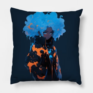 Сute anime girl with blue hair Pillow