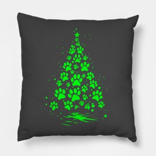 Dog Lover Paw Print Christmas Tree 5 Pillow