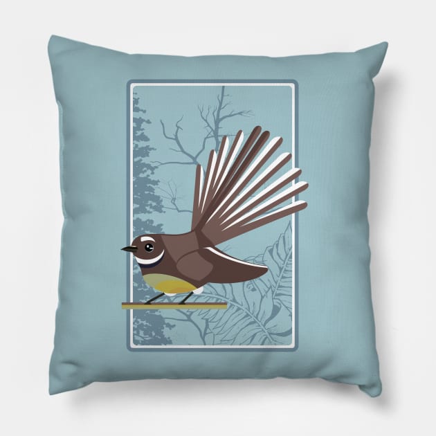 Fantail New Zealand Bird Pillow by mailboxdisco