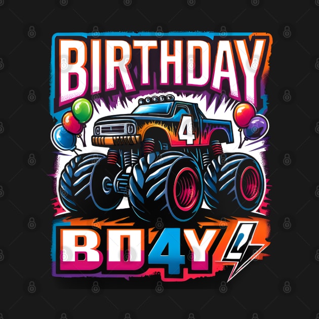 Birthday Boy 4 Years - Monster Truck Celebration (possibility of personalization with name) by CreationArt8