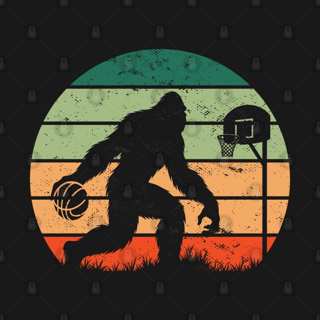 Bigfoot Sasquatch Playing Basketball Vintage Sunset Sport by Cuteness Klub