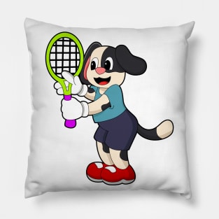 Dog at Tennis with Tennis racket Pillow