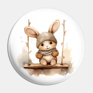 Cute Bunny Rabbit on a Swing Pin