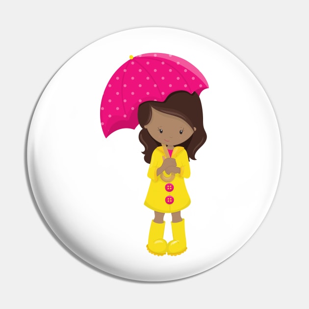 African American Girl, Girl In Raincoat, Umbrella Pin by Jelena Dunčević