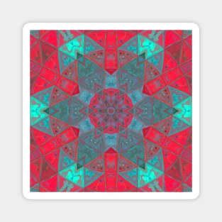 Mosaic Kaleidoscope Flower Blue and Pink Magnet