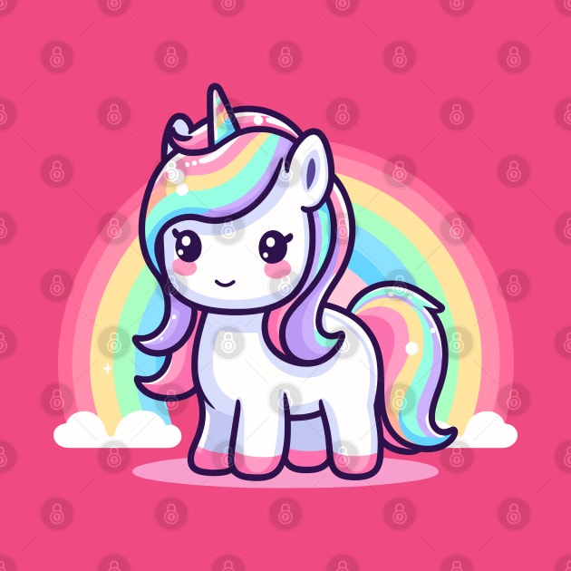 cute unicorn with rainbow cartoon by fikriamrullah