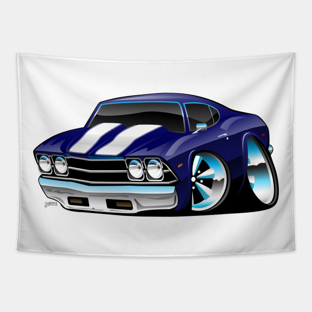 Classic American Muscle Car Cartoon Muscle Car Tapestry
