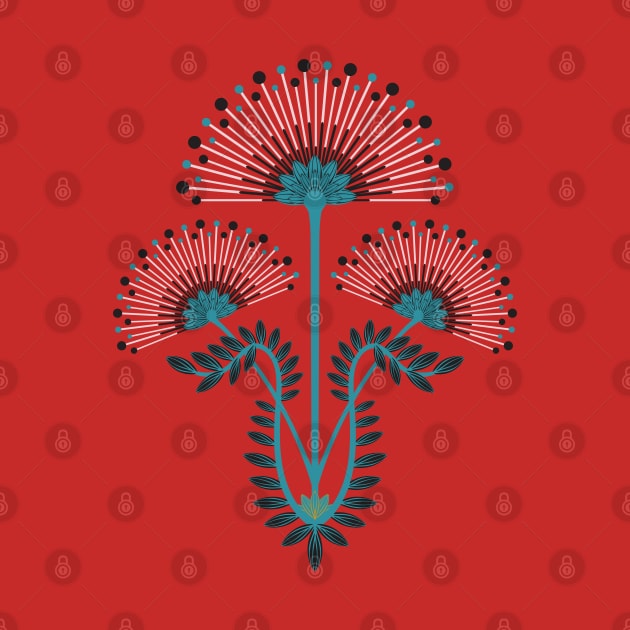 MIMOSA Art Deco Floral in Bold Black Turquoise Light Pink - UnBlink Studio by Jackie Tahara by UnBlink Studio by Jackie Tahara