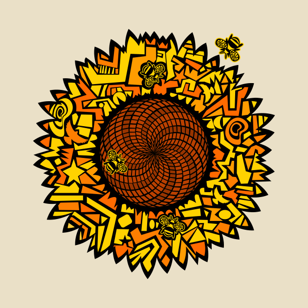 Sunflower and Bees by Dragonbudgie