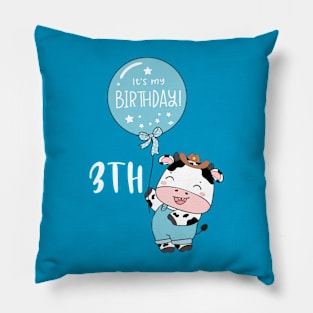 Cute baby cow boy 3th birthday Pillow