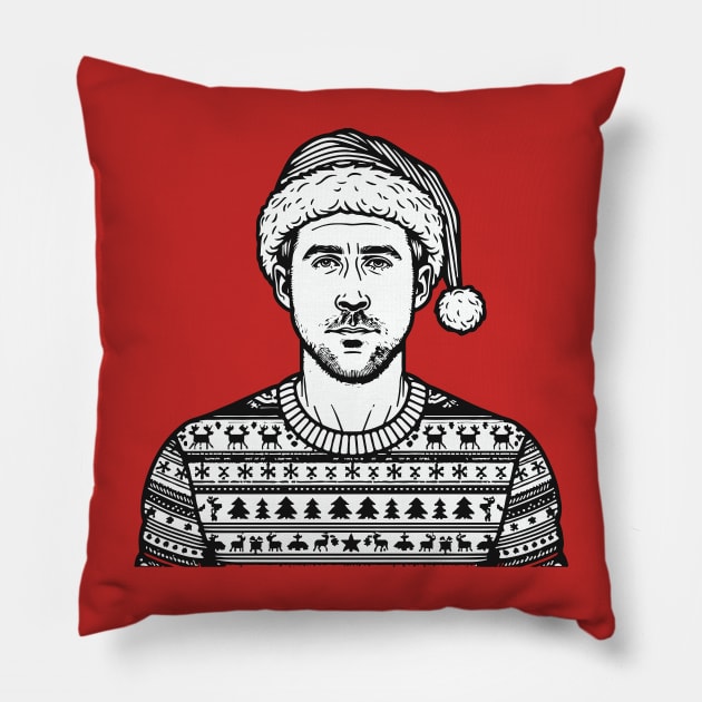 Merry Christmas Ryan Gosling Pillow by Tazlo