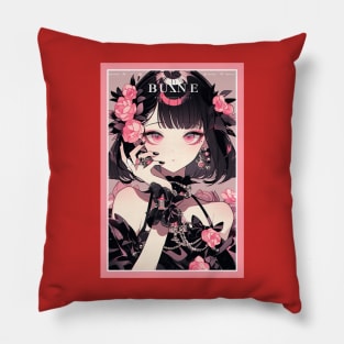 Aesthetic Anime Girl Pink Rosa Black | Quality Aesthetic Anime Design | Chibi Manga Anime Art Pillow