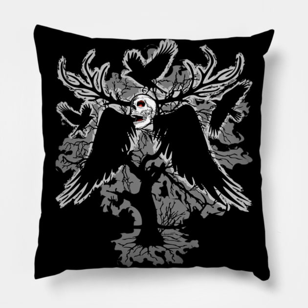 Nightmare Skull and Crows Pillow by BluedarkArt