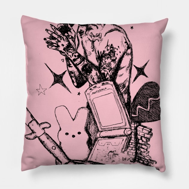 Lil Peep Sketch Collage Pillow by thatyoungYorkie