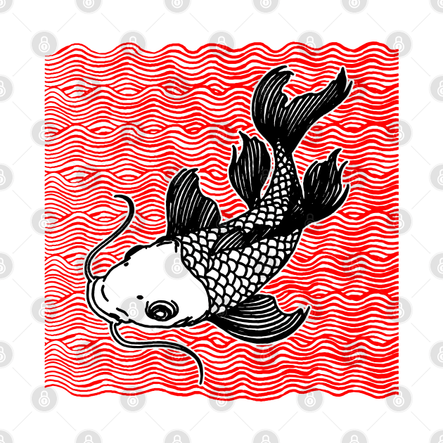 Koi Fish Great Wave Tattoo V2 Red Blk by ebayson74@gmail.com