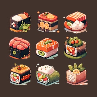 Cute Sushi Anime Food Pixel Art T-Shirt