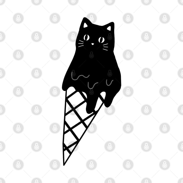 Melting Cat Ice Cream Black & White Simple Food Anime Neko Kawaii Art by Marinaaa010