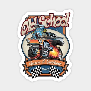 Vintage Old School Gassers and Gearheads Car Cartoon Illustration Magnet