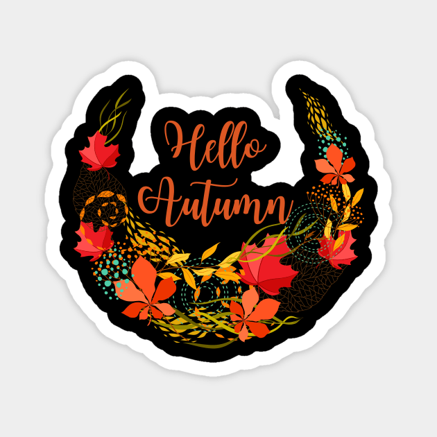 Hello Autumn Floral Leafy Fall Design Magnet by Ken Adams Store