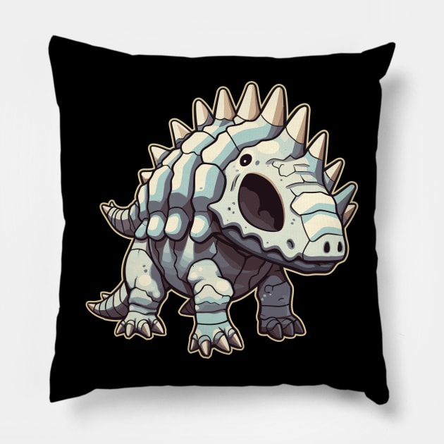 Horrible Chibi Stegosaurus Isometric Dinosaur Skeleton Pillow by DanielLiamGill