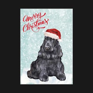 Black Cocker Spaniel Merry Christmas Santa Dog T-Shirt