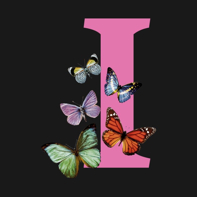 Letter pink I with colorful butterflies by ColorsHappiness