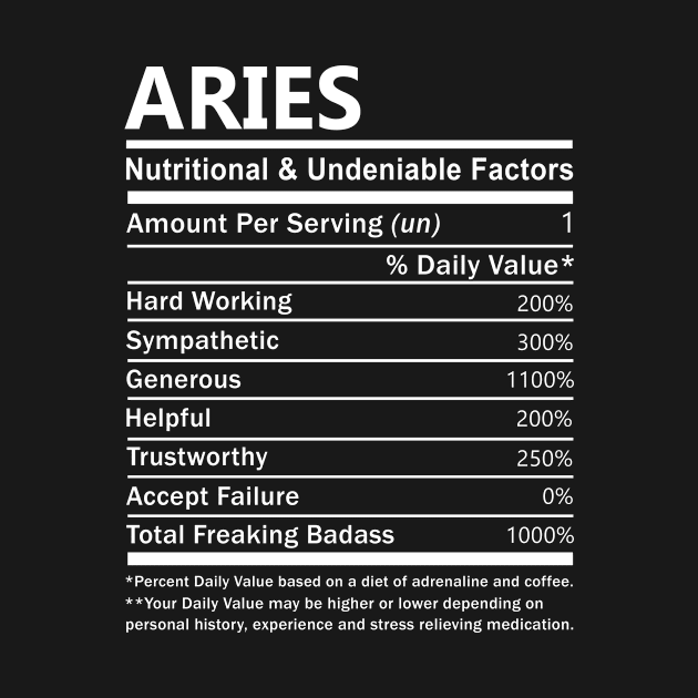 Aries Name T Shirt - Aries Nutritional and Undeniable Name Factors Gift Item Tee by nikitak4um