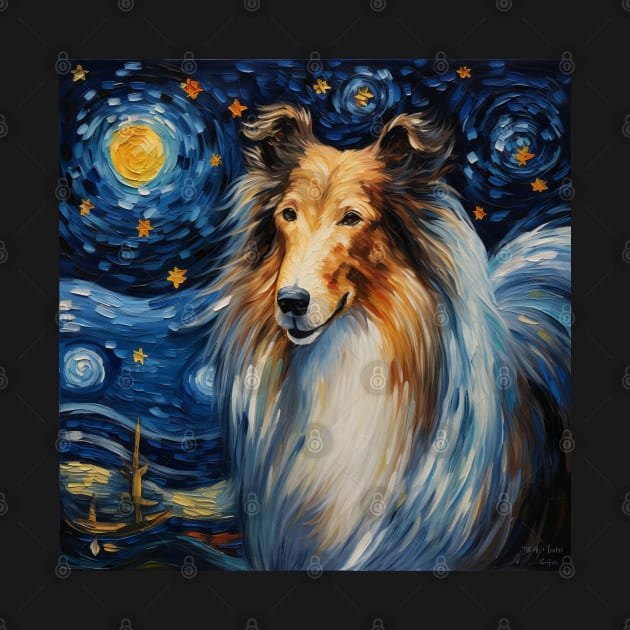 Rough Collie painted in Starry Night Style by NatashaCuteShop