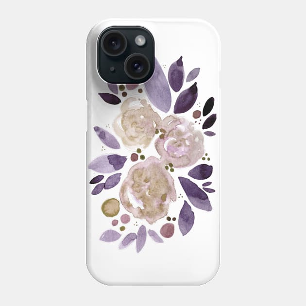 Watercolor flower bouquet - purple and beige Phone Case by wackapacka