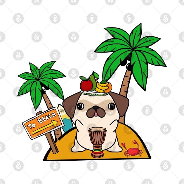 Funny pug is on a deserted island by Pet Station