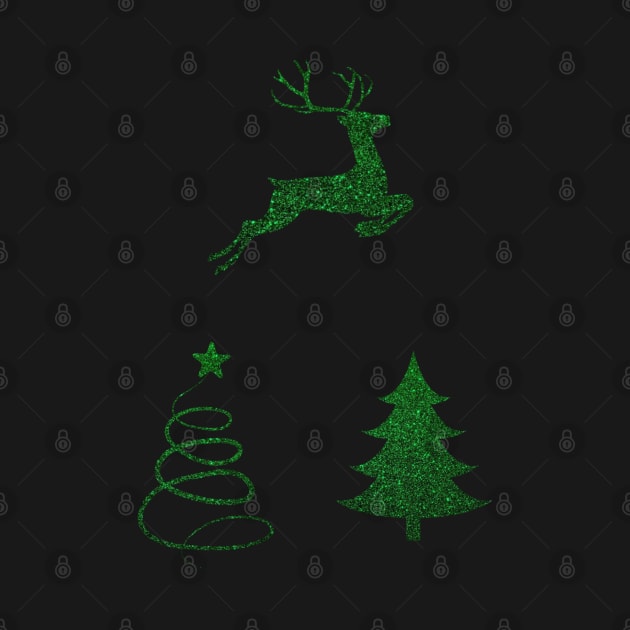 Deep Green Faux Glitter Christmas Trees and Reindeer Pack by Felicity-K