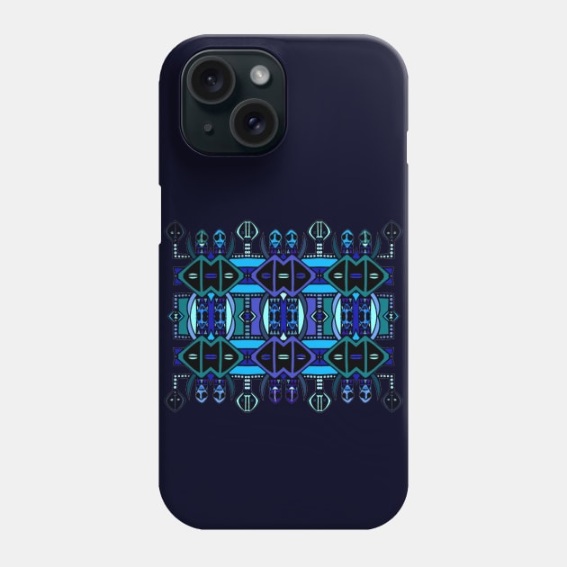 African Symbolic  Design in Blues - "The Knowledge of Tradition" Phone Case by Tony Cisse Art Originals